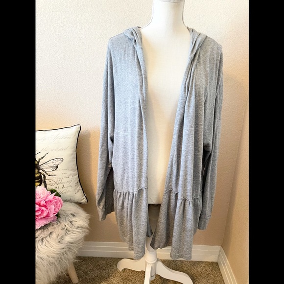 Torrid hooded heather gray draped open cardigan 3x - Picture 2 of 7
